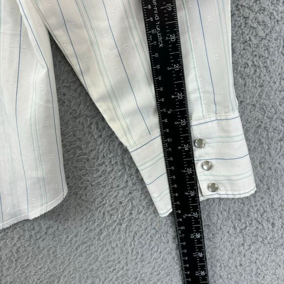Vtg 90s Wrangler Shirt Mens 16 Pearl Snap Western Rancher Cowboy Cut X Long Tail - Picture 6 of 10